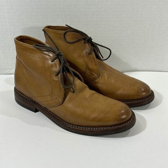 Frye Murray Chukka Leather Boots Mens Size 8 Cognac Brown Ankle Lace Up - Picture 1 of 7